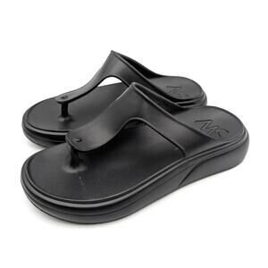 Stuart Weitzman Stuflex T-Strap Slide Sandals Women's Black Size US7B EU37.5